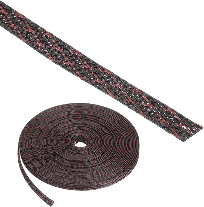25ft PET Expandable Wire Loom 1/4 Inch, PET Braided Wire Sleeving Cable Management Sleeve Tubing [for Audio Video Home Office Cord Protector]-Black Red