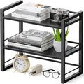 Office Desk Shelf Organizer, Wood Desktop Bookshelf Supplies Storage Rack, Shelf for Top of Desk and Dresser (Pure Black-2 Tier)