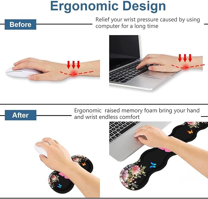 Ergonomic Keyboard Wrist Rest & Mouse Pad Wrist Rest Set, Butterfly Quote Bible Verse Philippians 4-13 Large XXL Gaming Desk Mat 31.5"x 11.8" with Non-Slip Base, Memory Foam for Home Office Study Game