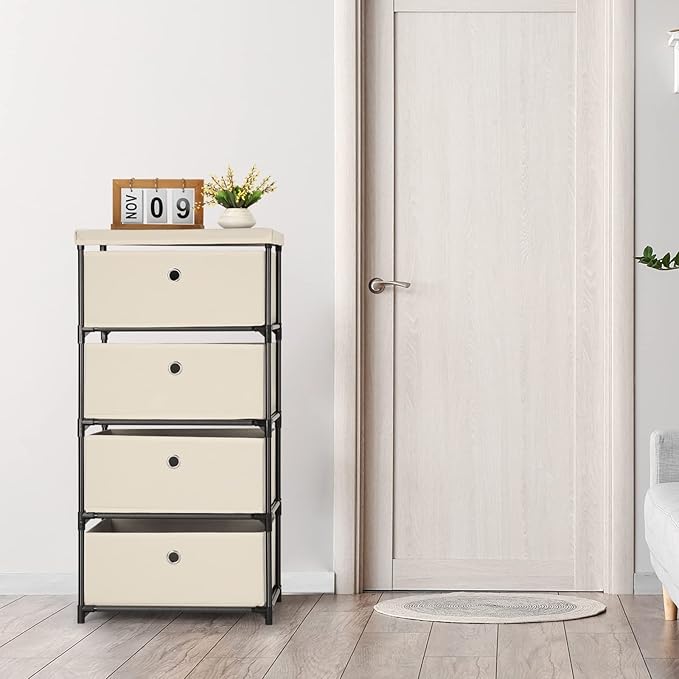 HAITRAL Fabric Storage Chest, Drawer Clothes Organizer - 4 Drawers Storage Organizer Unit for Closet, Easy Assembly Closet Dresser for Dorm, Bedroom, Hallway, Storage Bins (White)