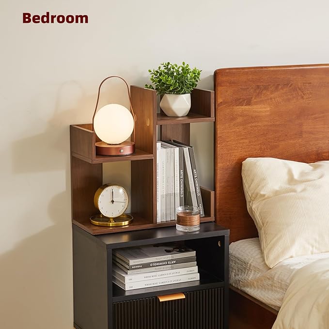 Small Bookshelf - Unique Cactus Design, Kitchen Counter Shelf, Light Walnut Wood, YD-DSR002LW