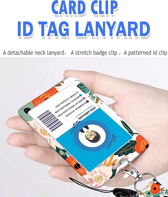 BLOCIT ID Badge Holder with Lanyard - Fashionable ID Card Holders with Retractable Lanyards - Soft Fiber Metal Clip Sturdy Buckle for Key Wallet - Work Nurse Teacher (Cute Orange Flowers)