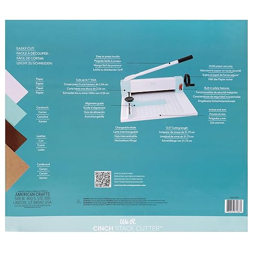 We R Makers Cinch Stack Cutter, Heavy Duty Guillotine Paper Cutter for 1” Thick Stacks, Precision Alignment, Easy Operation, Paper Cutter Guillotine for Scrapbooking, Card Making, and Crafting