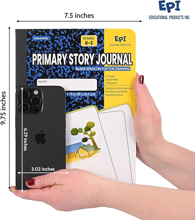 EPI 48 Pack Primary Ruled Composition Notebook Black - 200 Pages (100 Sheets), 9-3/4 x 7-½ - Classroom Back to School Supplies, Heavy Duty, Durable Hardcover Office Notebooks, Sewn