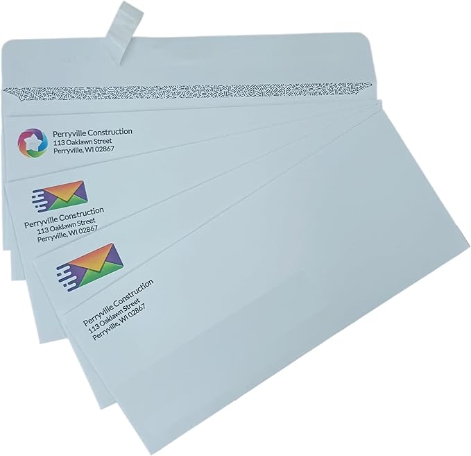 1000 Envelopes #10 Custom Printed Regular Self-Seal Security Envelopes, Text and Logo Customization, Size 4 1/8 x 9 1/2 Inches, White, 24lb