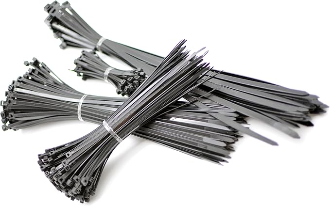 Zip Ties Heavy Duty Assorted Size, 4+8+12+16 Inch, 150 LBS Tensile Strength, 450 Pieces Pack, Self-Locking and Durable, for Indoor Outdoor Use, Black Nylon Cable Zip Ties
