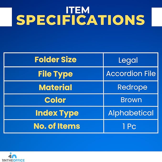 1InTheOffice Expanding File Folder Organizer, Accordion Folder with Flap, A-Z File Organizer Legal Size, Brown