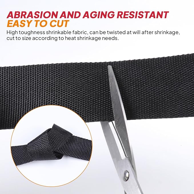 Black 2:1 Ratio Automotive Heat Shrink Braided Sleeving,Wear-Resistant Flat Woven Shrinkable Sleeve Fabric Car Cable Wires Hoses Protection (1/2"-50ft)
