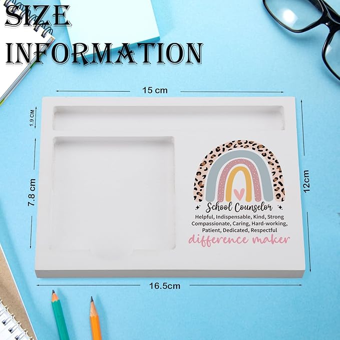 School Counselor Sticky Note Holder for Desk, Appreciation Thank You Gift from Student Teacher Team, Desktop Rainbow Decor for Office, End of Year Gift for Women Men TZP158