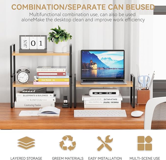 YGYQZ Desk Organizer Shelf，2 Tier Detachable Table Top Bookshelf, Freestanding Display Shelf for Office, Dormitory, Home