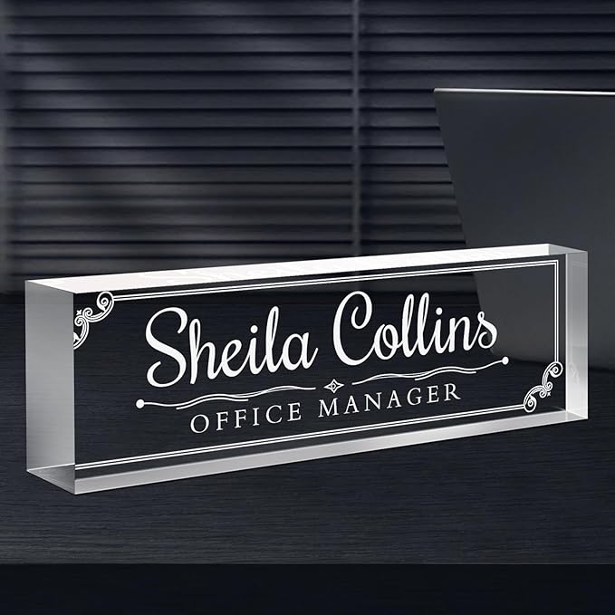 Custom Engraved Name Plate for Desk, Acrylic Desk Name Plate Personalized, Office Decor for Women Men, Acrylic Desktop Accessories, Office Gifts for Boss Manager Teacher, Employee Appreciation Gifts