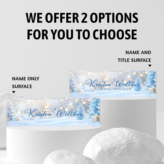 Custom Desk Name Plate Personalized, Acrylic Name Plates for Desk, Office Decor Personalized Gifts for Teacher Coworkers Boss Nurse Blue Christmas Tree