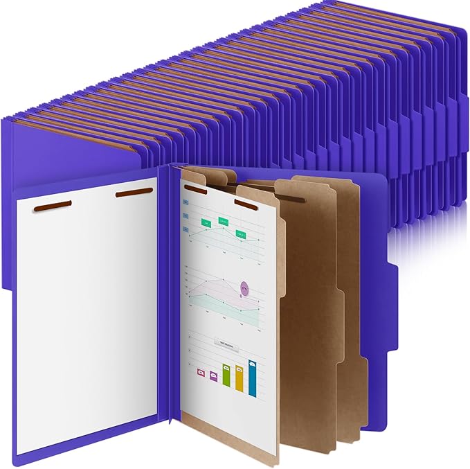 Skyygemm 72 Pcs Classification Folders Letter Size, 3 Divider Pressboard File Folder with Fasteners, Expanding File Organizer Bulk for Teachers, Clergy, Office, Church, Christmas Donations (Purple)