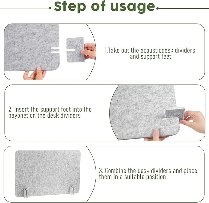 BOHUIZ 2pcs Acoustic Desk Privacy Panel, 24 x 16" Desk Dividers for Students Desk Partition with Support Feet for Office or Home Use(Silver Gray)