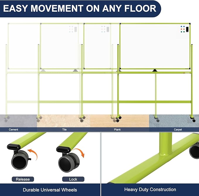 Large Dry-Erase Rolling Magnetic Whiteboard - 48 x 32 Inches Dry Erase Board with Stand Height Adjust Double Sides Mobile White Board Easel on Wheels with 25 Sheets Paper Pad Office, Home & Classroom