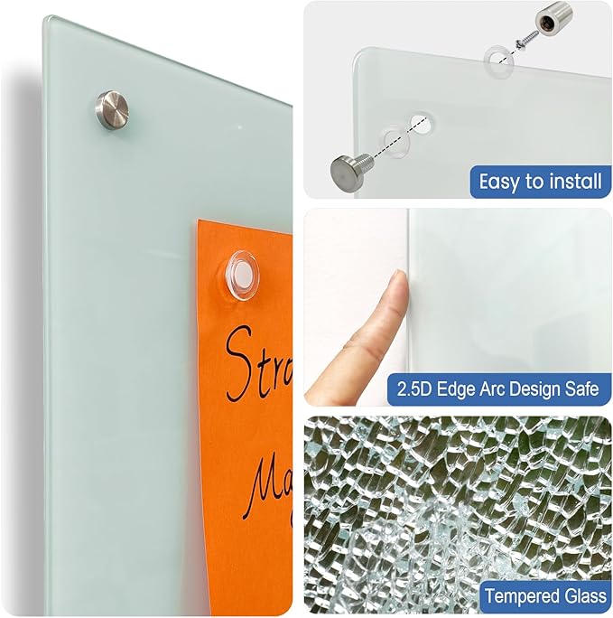 Magnetic Frosted Glass Whiteboard - 48"x72"(120x180cm) Frameless Dry Erase Board White Board Surface Wall Mounted for Office, Classroom & Home