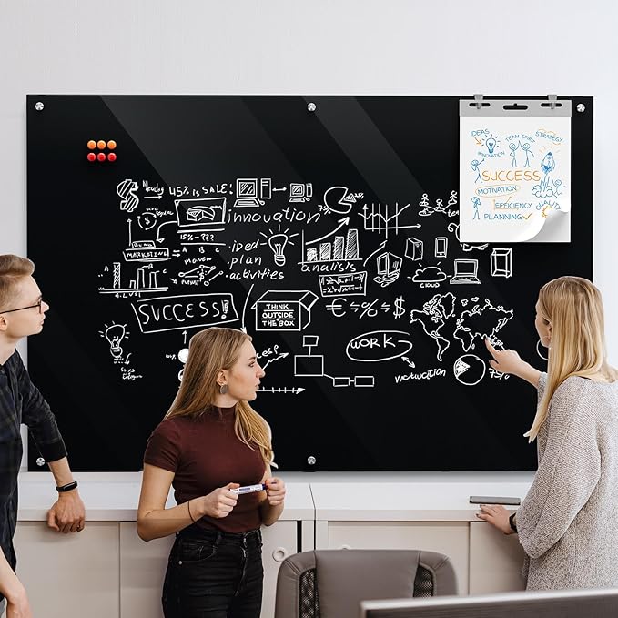 MaxGear Glass Whiteboard Wall Mounted, Frameless Magnetic Dry Erase Board, Tempered Glass, Steel-Backed, Non-Porous Smooth Surface, Floating Design, Accessories Included, for Office Home Classroom