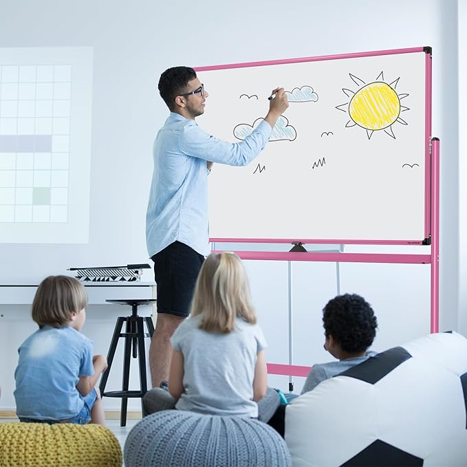 Large Dry-Erase Rolling Magnetic Whiteboard - 48 x 32 Inches Dry Erase Board with Stand Height Adjust Double Sides Mobile White Board Easel on Wheels with 25 Sheets Paper Pad Office, Home & Classroom