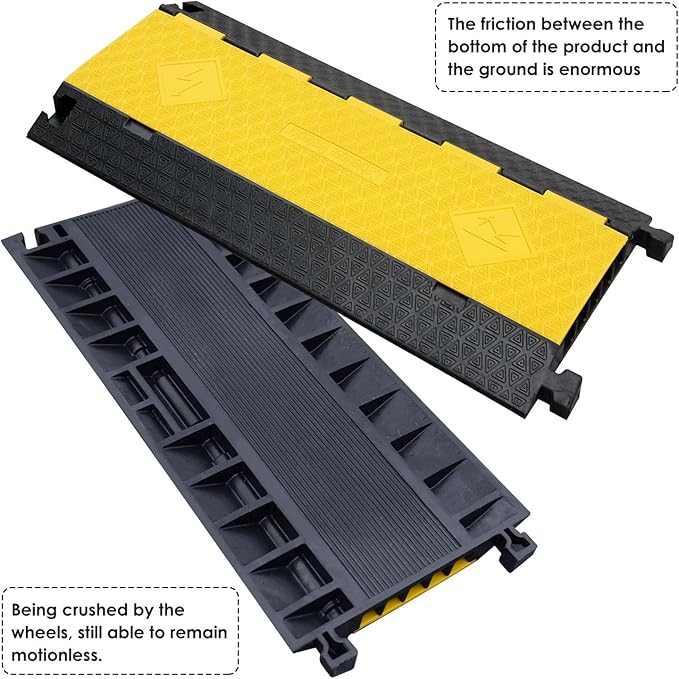Rubber Cable Protector Ramp, Heavy Floor Cable Wire Cord Cover Speed Bumps 22000Lbs Load Capacity, Driveway Hose Cable Ramp Protective Cover for Indoor and Outdoor (5-Channel x 2Pcs)