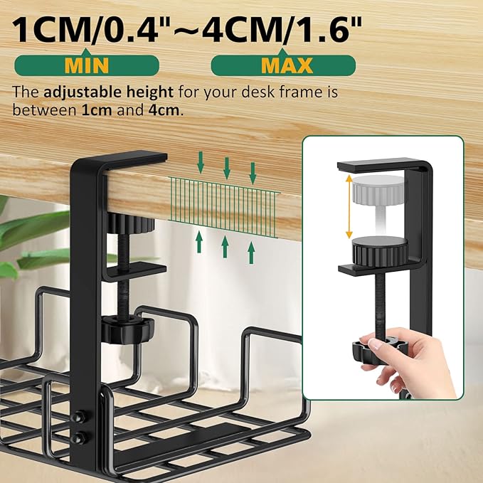 REFLYING Under Desk Cable Management Tray, L 15.7'' W 6.3'' No Drill Steel Desk Cable Organizers, Wire Management Tray