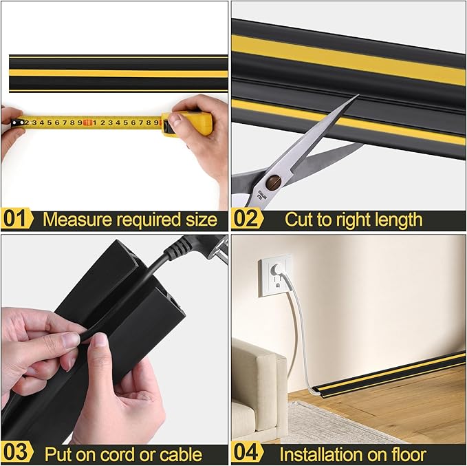 MYFAMIREA 4FT Floor Cord Cover Heavy Duty Cable Cover Protector with 3 Channels Extension PVC Floor Wire Cover Outdoor Cord Hider Management Cord Cover for Wire on Floor for Home Office Outdoor