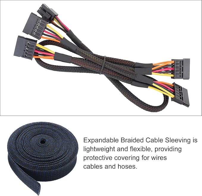 25ft PET Expandable Wire Loom 3/4 Inch, PET Braided Wire Sleeving Cable Management Sleeve Tubing [for Audio Video Home Office Cord Protector]-Black, Blue