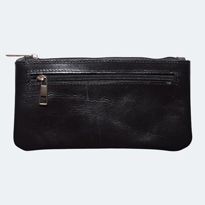 Vintage Leather Pencil Case Pouch, Pen Pouch for Work and University, for Men and Women Elegant & Practical Brown Leather Pencil Cases for Adults Perfect for Office (Black) (Black)