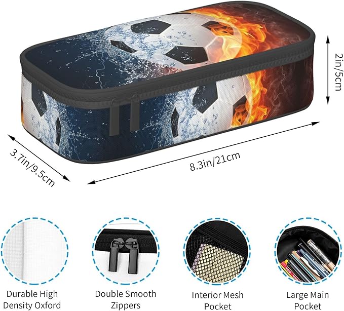 Soccer Ball Cool Sport Pencil Case Big Capacity Storage Pencil Pouch Stationery Bags With Zipper Portable Pen Holder Box Organizer For Boys Girls Teens Student College School Office Supplies