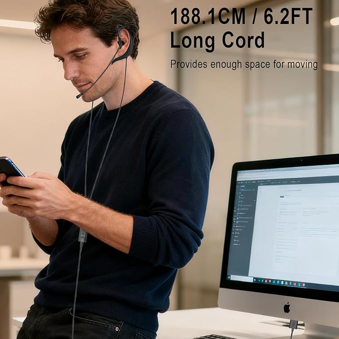 USB Earbuds with Microphone for PC, Lightweight Wired USB-A Computer Headphones with Adjustable Ear Hooks for PC Laptop Computer Mac Zoom Teams Office Work with Volume Controls & Mic/Speaker Mute