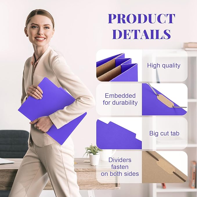 Skyygemm 24 Pcs Classification Folders Letter Size, 2 Pocket Dividers Pressboard File Folder with Fasteners, Expanding File Organizer Bulk for Teachers, Clergy, Office, Church, Christmas (Purple)