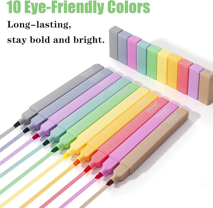 Piochoo Bible Highlighters, 10 Pack, Assorted Colors, Fast Dry, Pastel Highlighters No Bleed, Set, Bible Journaling Highlighter, Marker, Colored School Supplies