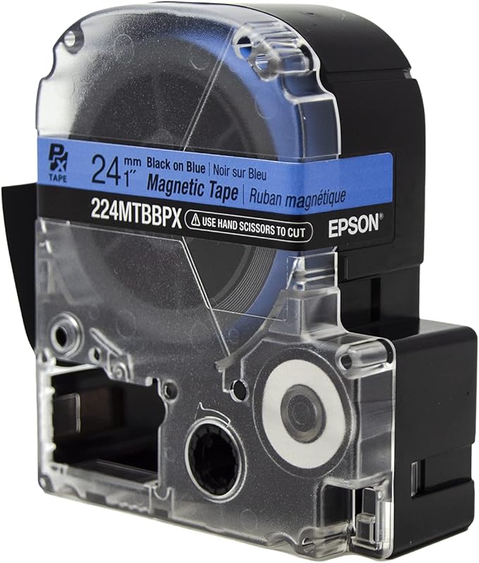 Epson LABELWORKS 224MTBBPX-4.9 Genuine Magnetic Tape Cartridge - Black on Blue Magnet Label Maker Tape - 1" (24MM) Wide, 4.9 ft, Blue