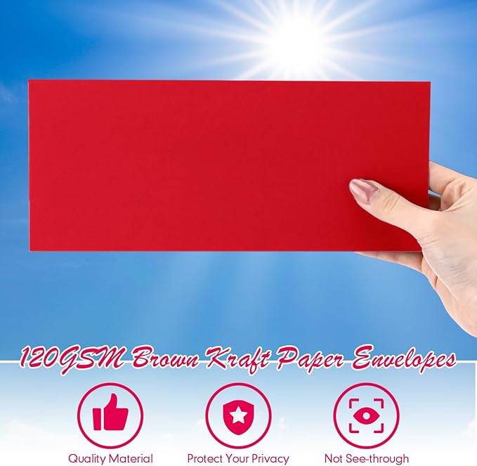 Jutom 500 Pcs Kraft Envelopes Letter Size Bulk #10 Business Strong Sealed 4-1/8 x 9-1/2 in Flap Office Printable Mailing Envelopes Windowless Invisible(Red)