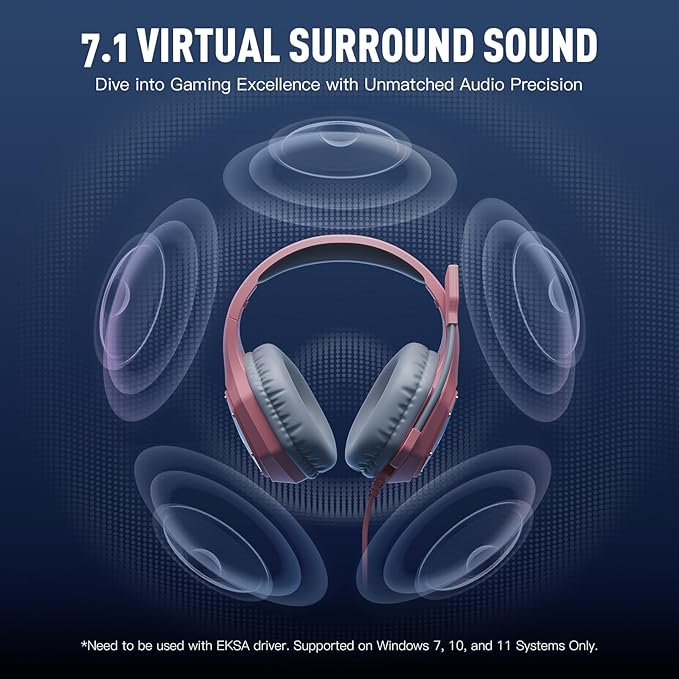 EKSA E1000 V2 Gaming Headset, PC Headset with USB C Plug, Wired Headphones with Noise Canceling Microphone, 7.1 Surround Sound, RGB Light, include USB Adapter for Computer,Mac, PS4/PS5 Console, Laptop
