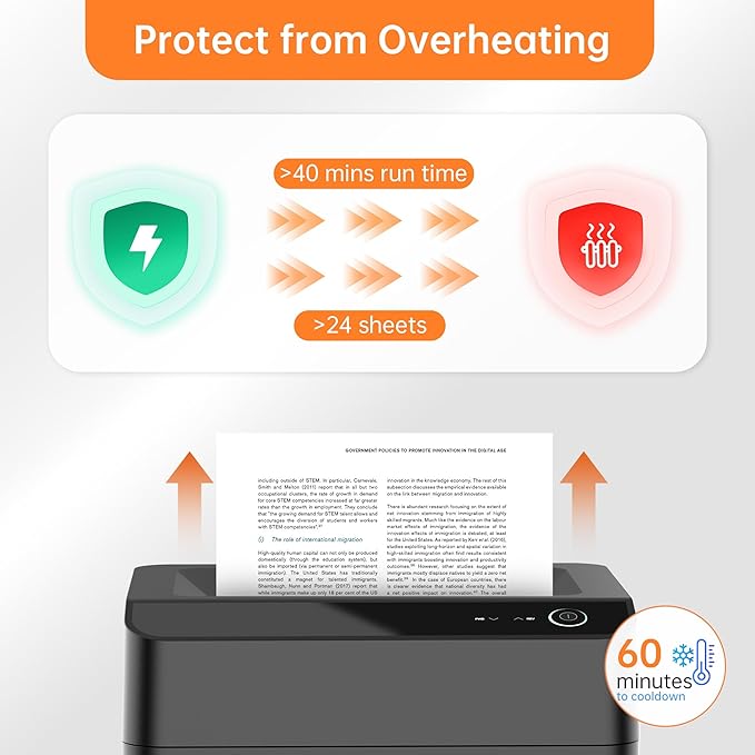 24-Sheet Cross Cut P-4 Security Paper Shredder with 8.9 Gal Pull-Out Bin, Credit Card/Staple/Clip/CDs Commercial Heavy Duty Shredder for Office