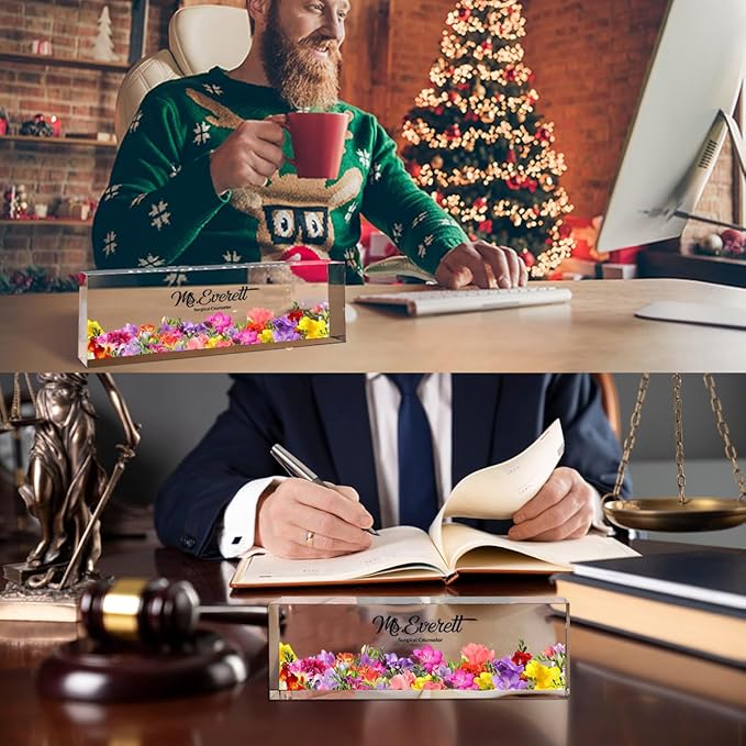 Desk Name Plate Personalized, Custom Name Plates for Classroom, Office Desk Decor Nameplate,Office Desk Accessories Decorations for Women, New Job Gift (Flower Bush 2) 731