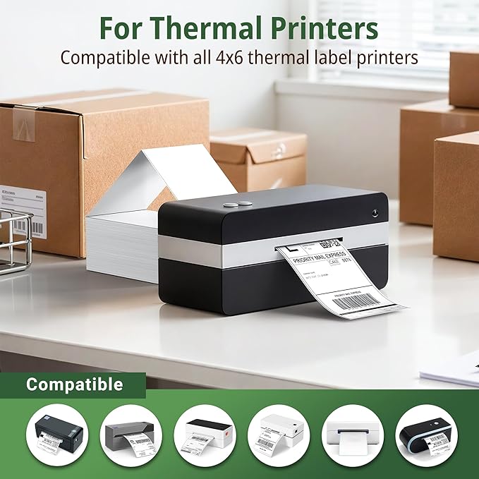 Tera Direct Thermal Labels 4x6: 4000 Fanfold Shipping Labels with Perforated Strong Adhesive Printer Paper for Thermal Printer Commercial Grade with 48 Fragile Sticker Labels