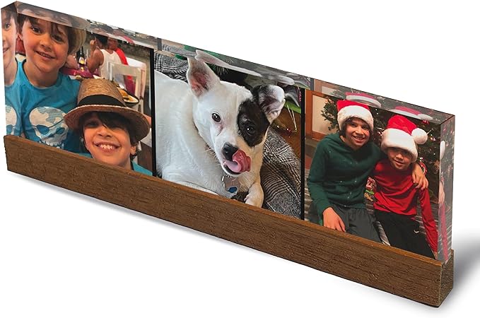 Artblox Personalized Office Desk Name Plate Custom Photo Prints On Acrylic Glass with Teak Wood Stand Turn Your Photos into Stunning Family Christmas Customized Gifts Desk Décor (10"x3")