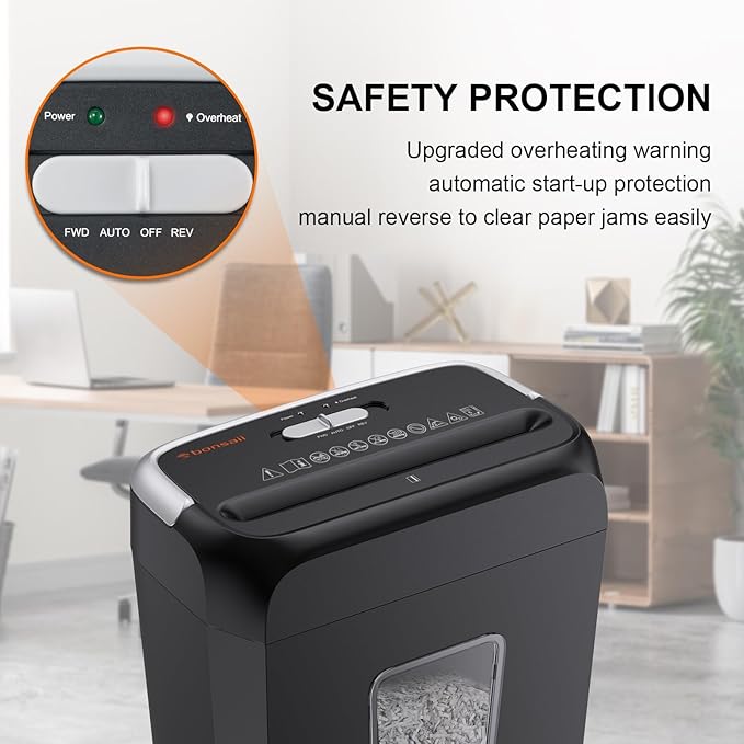 Bonsaii Shredders for Home Use, 3.4 Gal Wastebasket, 6-Sheet Cross-Cut Credit Card Shredder for Home Office, Small Shredding Machine for Staples, Clips, Documents, Portable Handle(C237-B New Version)