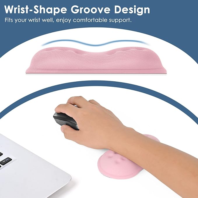 VANKEY Ergonomic Mouse Wrist Rest, Soft Support, Memory Foam Pad, Non-Slip Base (Pale Pink)