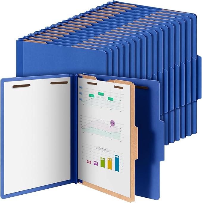 Skyygemm 48 Pcs Classification Folders Letter Size, 1 Divider Pressboard File Folder with Fasteners, Expanding Tax File Organizer Bulk for Teachers, Office, Church, Christmas Donations (Dark Blue)