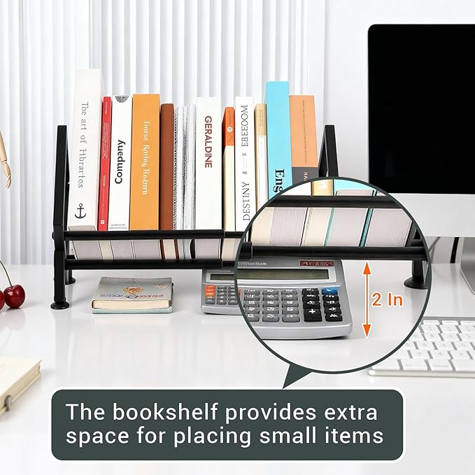 Adjustable Desktop Bookshelf Organizer, Set of 2 Tilting Tabletop Bookshelf in Office Home/Bedroom, Vinyl Record Storage Holder Book Rack for Magazine/CDs/Books/Vinyls Display