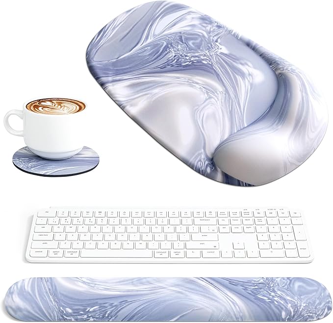 Ospelelf Wrist Rest for Keyboard and Mouse Ergonomic Mouse Pad with Wrist Support Memory Foam Wrist Rest for Computer Keyboard,3-in-1 Gel Mouse and Keyboard Pad for Office Silver