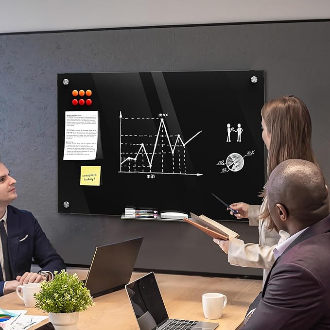 MaxGear Glass Whiteboard Wall Mounted, Frameless Magnetic Dry Erase Board, Tempered Glass, Steel-Backed, Non-Porous Smooth Surface, Floating Design, Accessories Included, for Office Home Classroom