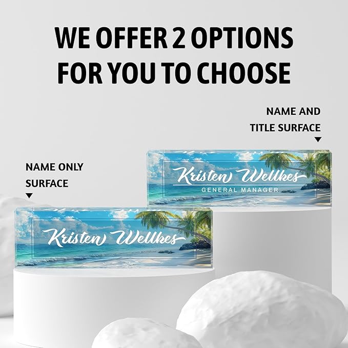 Personalized Office Name Plate, Custom Name Plate for Desks, Office Desk Decorations Gift for Women Men, Acrylic Desk Name Plate for Teacher Coworkers Staff Boss (Summer Sea Breeze)