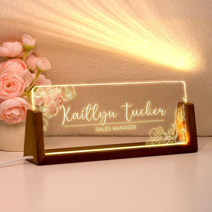 Desk Name Plate Personalized, Custom Office Light Up Name Plate for Desks, Desk Decorations for Women Men Office, Employee Appreciation Gifts for Coworkers