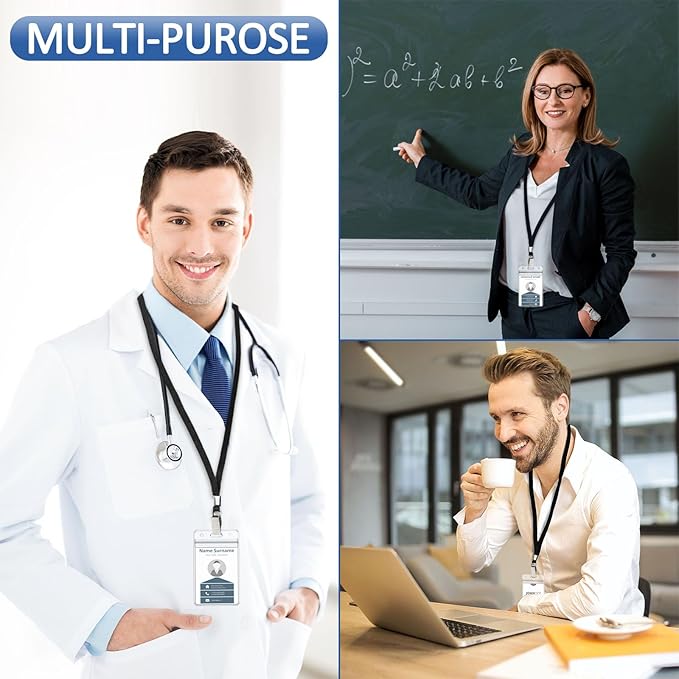 400 Pack Neck Lanyard Bulk with ID Card Holder Lanyards for ID Badges Vertical Name Badge ID Card Holders Flat Neck Lanyards with Clip for Nurses Teacher Students, Black