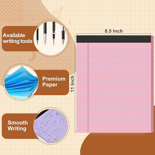 3 Pack Legal Pads 8.5 X11, College Ruled Notebook, 150 Sheets Colored Note Pad, Writing Pads 8.5x11, Tear Off Notepad, Lined Paper, Notebook Paper for Office Home School, 50 Sheet/Pad