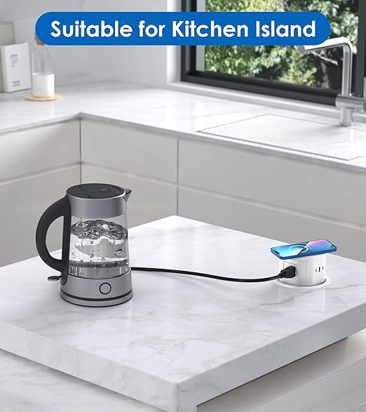 ANNQUAN 4.75" Pop Up Outlet with 65W USB-C,15W Wireless Charger,4 Outlets,3 USB Ports,Pop Up Countertop Receptacle Outlet for Home Office Kitchen