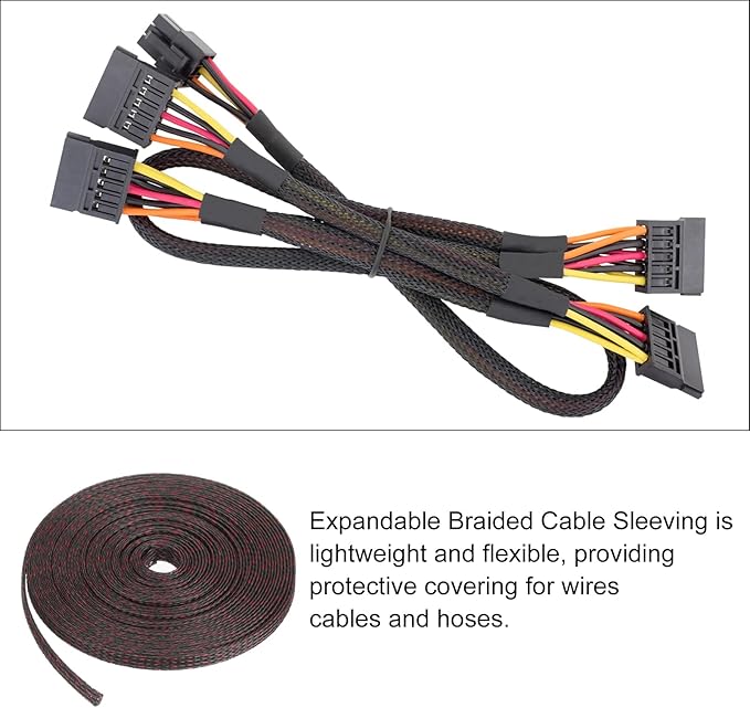 25ft PET Expandable Wire Loom 1/4 Inch, PET Braided Wire Sleeving Cable Management Sleeve Tubing [for Audio Video Home Office Cord Protector]-Black Red